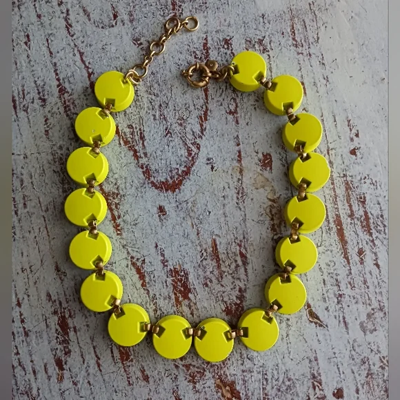 Vintage J. Crew Chain Bezel Citrine Brulee ,neon Green , Rhinestones Necklace - Picture 5 of 8